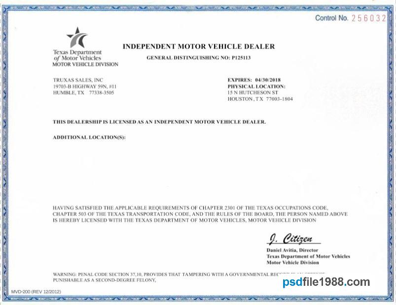 USA Texas Independent Motor Vehicle Dealer